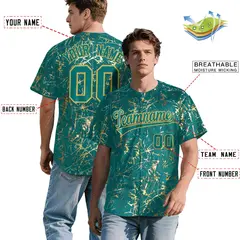 Teal Old Gold Shiny Gold Cracked Texture Baseball Jersey 2