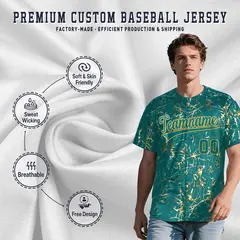 Teal Old Gold Shiny Gold Cracked Texture Baseball Jersey 3