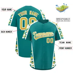 Teal Old Gold Side Camo Baseball Jersey 2