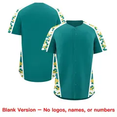Teal Old Gold Side Camo Baseball Jersey 7