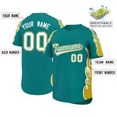 Teal Old Gold Side Flame Outline Basketball Jersey 2