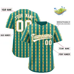 Teal Old Gold Thick Striped Star Pattern Baseball Jersey 2