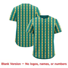 Teal Old Gold Thick Striped Star Pattern Baseball Jersey 7