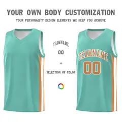Teal Old Gold-White Classic Mesh Sport Basketball Jersey 3