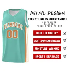 Teal Old Gold-White Classic Mesh Sport Basketball Jersey 4