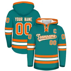 Teal Orange Lace-Up Neck Hockey Hoodie 1