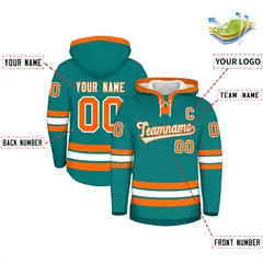 Teal Orange Lace-Up Neck Hockey Hoodie 2