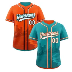 Teal Orange Reversible City Graffiti Stretch Baseball Jersey