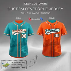 Teal Orange Reversible City Graffiti Stretch Baseball Jersey 2