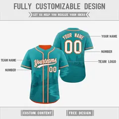 Teal Orange Reversible City Graffiti Stretch Baseball Jersey 3