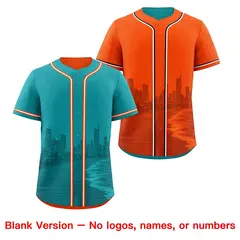 Teal Orange Reversible City Graffiti Stretch Baseball Jersey 8