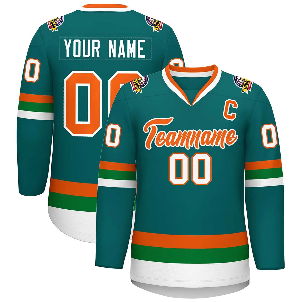 Teal Orange-White Classic Style Hockey Jersey