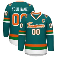 Teal Orange-White Classic Style Hockey Jersey 1