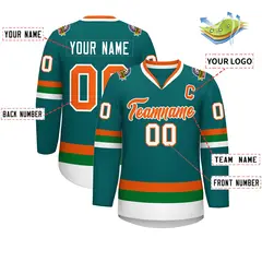 Teal Orange-White Classic Style Hockey Jersey 2