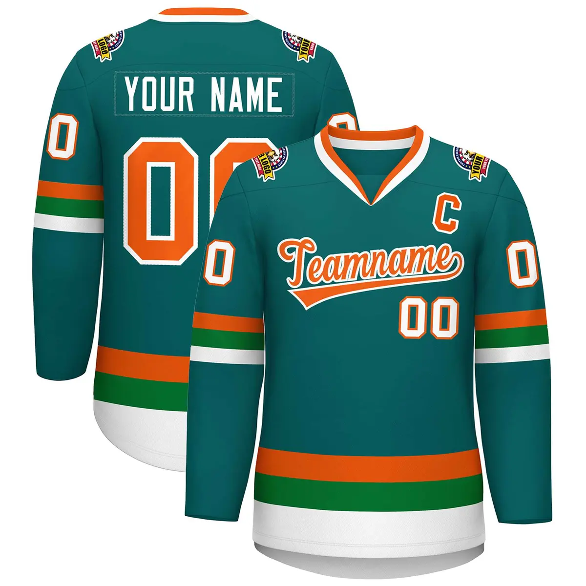 Teal Orange-White Classic Style Hockey Jersey
