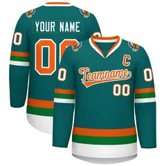 Teal Orange-White Classic Style Hockey Jersey 1