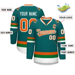 Teal Orange-White Classic Style Hockey Jersey 2