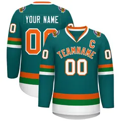 Teal Orange-White Classic Style Hockey Jersey 1