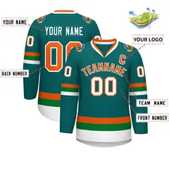 Teal Orange-White Classic Style Hockey Jersey 2