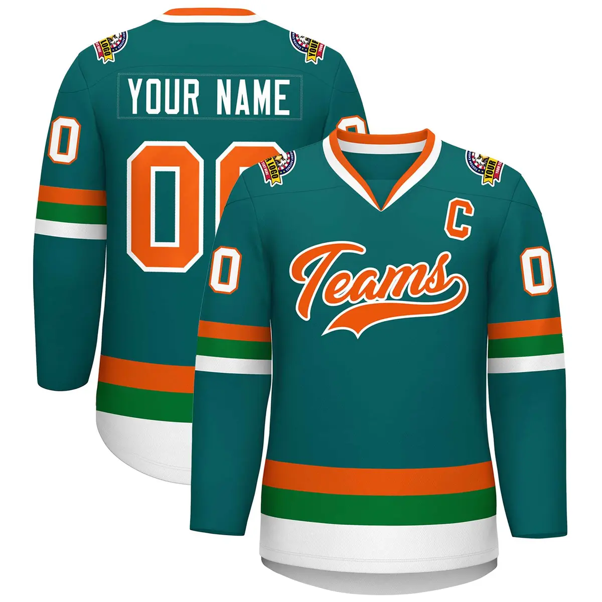 Teal Orange-White Classic Style Hockey Jersey