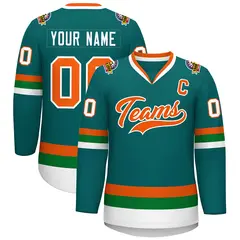 Teal Orange-White Classic Style Hockey Jersey 1
