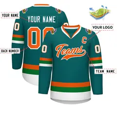 Teal Orange-White Classic Style Hockey Jersey 2