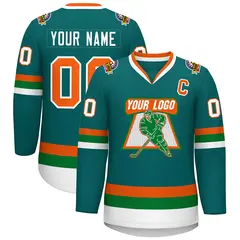 Teal Orange-White Classic Style Hockey Jersey 1