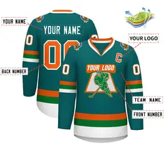 Teal Orange-White Classic Style Hockey Jersey 2