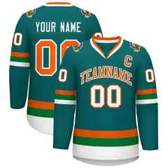 Teal Orange-White Classic Style Hockey Jersey 1