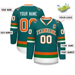Teal Orange-White Classic Style Hockey Jersey 2