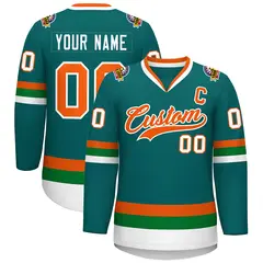 Teal Orange-White Classic Style Hockey Jersey 1
