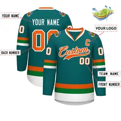 Teal Orange-White Classic Style Hockey Jersey 2