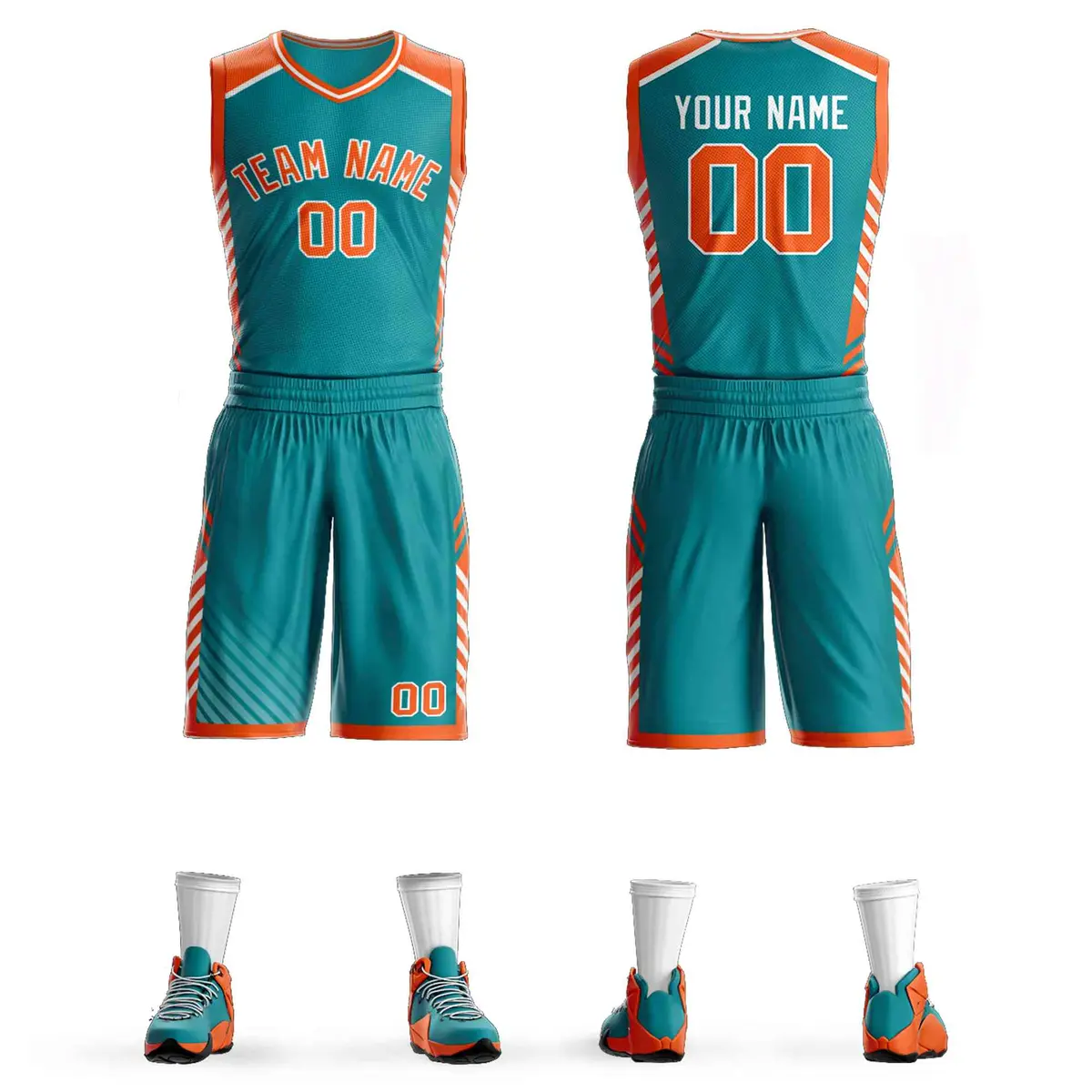 Teal Orange-White Graffiti Bar Element Basketball Jersey