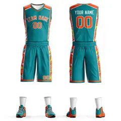 Teal Orange-White Graffiti Lightning Basketball Jersey