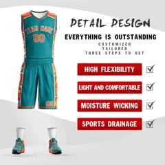 Teal Orange-White Graffiti Lightning Basketball Jersey 2