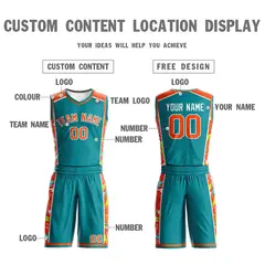 Teal Orange-White Graffiti Lightning Basketball Jersey 3