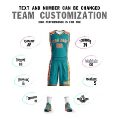 Teal Orange-White Graffiti Lightning Basketball Jersey 4