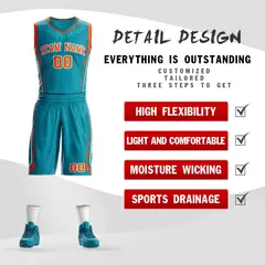 Teal Orange-White Graffiti Oblique Bar Basketball Jersey 2