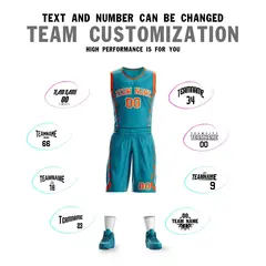 Teal Orange-White Graffiti Oblique Bar Basketball Jersey 4