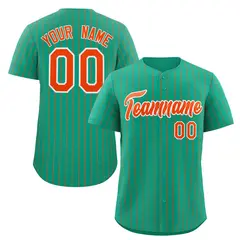 Teal Orange-White Stripe Authentic Fashion Baseball Jersey