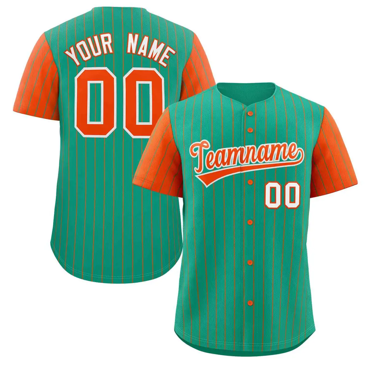 Teal Orange-White Stripe Raglan Sleeves Baseball Jersey
