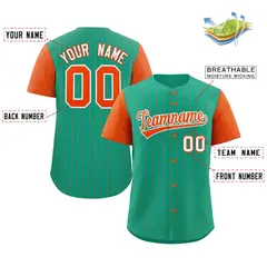Teal Orange-White Stripe Raglan Sleeves Baseball Jersey 2