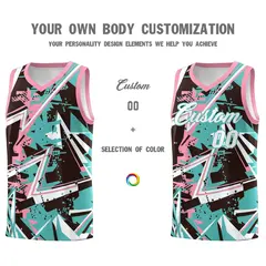Teal Pink Abstract Graffiti Quick-Drying Basketball Jersey 3