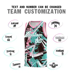 Teal Pink Abstract Graffiti Quick-Drying Basketball Jersey 4