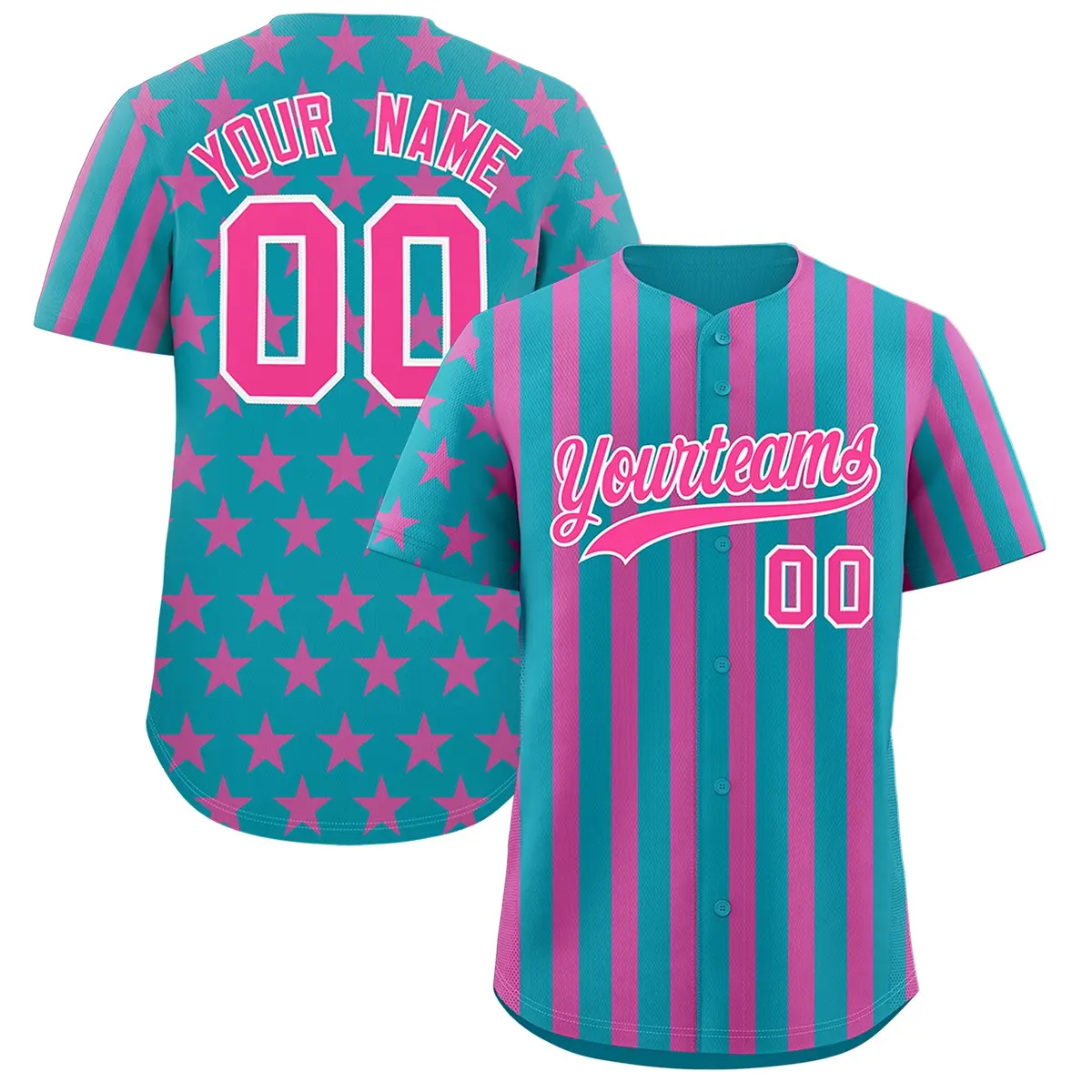Teal Pink American Flag Graffiti Baseball Jersey
