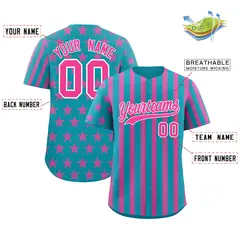 Teal Pink American Flag Graffiti Baseball Jersey 2
