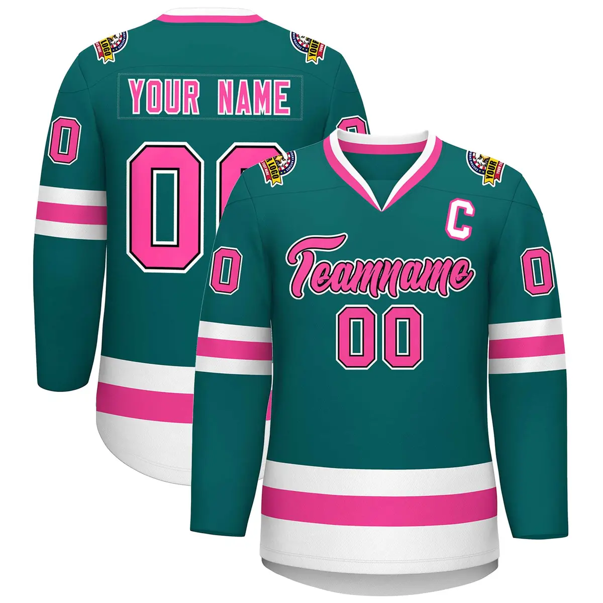 Teal Pink Black-White Classic Hockey Jersey