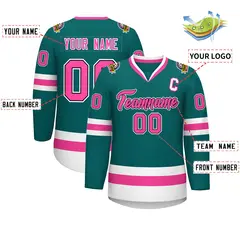 Teal Pink Black-White Classic Hockey Jersey 2