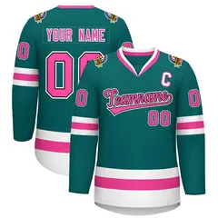 Teal Pink Black-White Classic Hockey Jersey 1