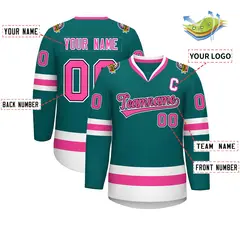 Teal Pink Black-White Classic Hockey Jersey 2